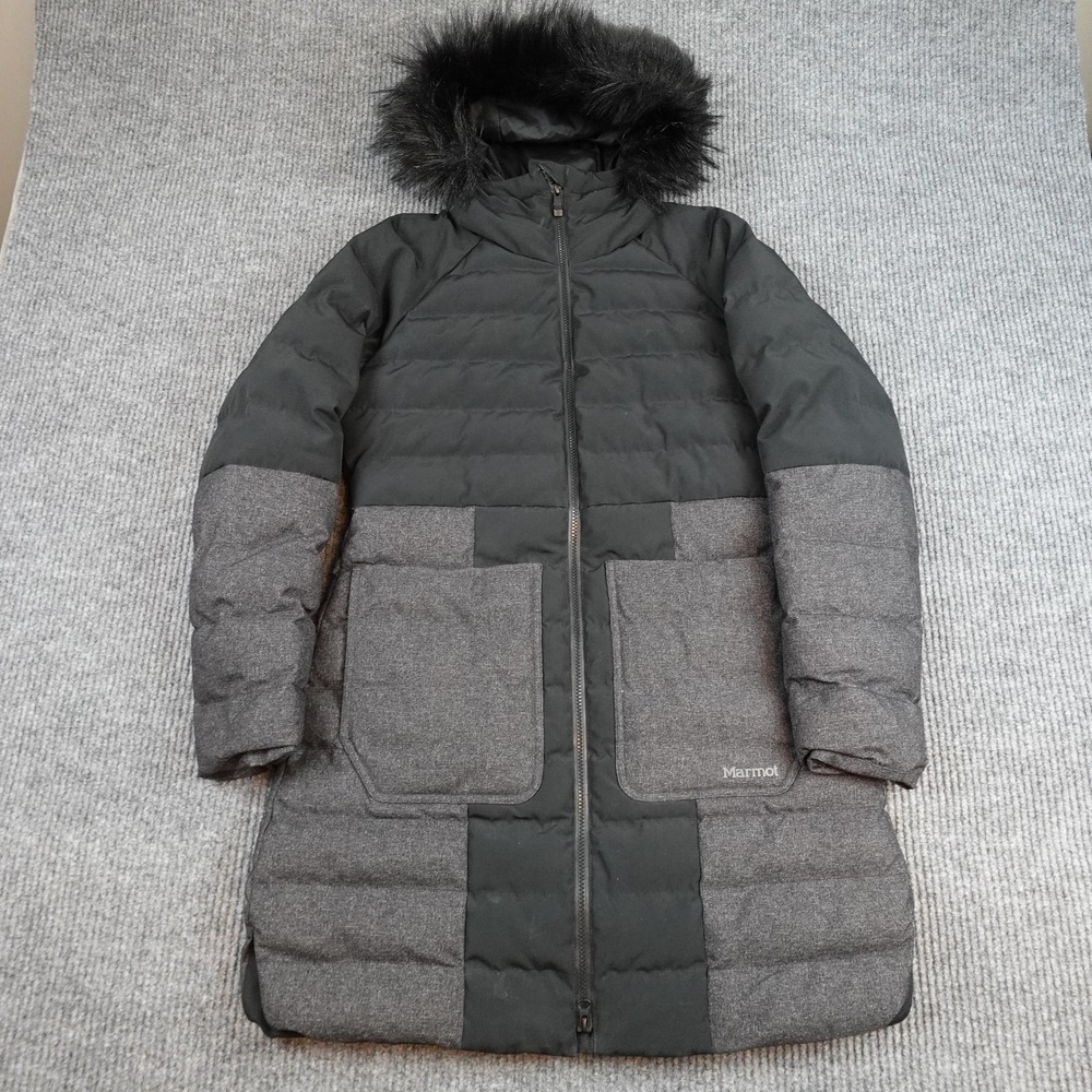 Marmot Margaret Featherless Jacket Womens Small Gray Hooded Puffer Parka Fur